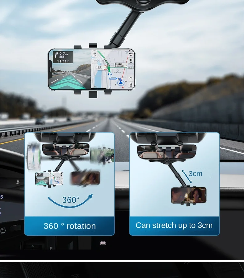 360° Car Rearview Mirror Phone Holder Mount Phone and GPS Holder Universal Rotating Adjustable Telescopic Phone Stand Support
360° Car Rearview Mirror Phone Holder Mount Phone and GPS Holder Universal Rotating Adjustable Telescopic Phone Stand Support