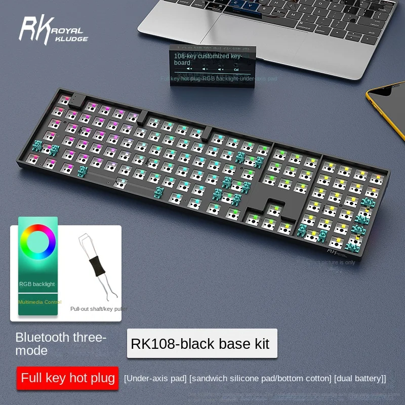 Комплект механической клавиатуры RK108, RGB светильник ка, Bluetooth, три режима, 2,4 ГГц, беспроводная Проводная полноценная клавиатура, сделай сам, н...
Комплект механической клавиатуры RK108, RGB светильник ка, Bluetooth, три режима, 2,4 ГГц, беспроводная Проводная полноценная клавиатура, сделай сам, н...