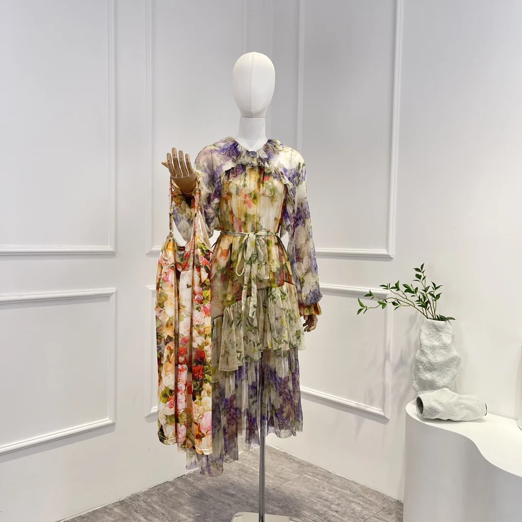 Pure Silk 2023 New Vintage Top Quality Flounce Long Lantern Sleeve Floral Printing Ruffles Belt Woman Irregular Midi Dress
Pure Silk 2023 New Vintage Top Quality Flounce Long Lantern Sleeve Floral Printing Ruffles Belt Woman Irregular Midi Dress