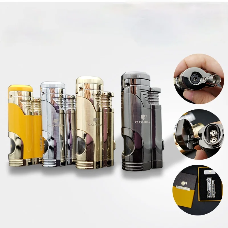 Зажигалка COHIBA для сигар, многоразовая зажигалка с 2 струйными пламенями, дырокол для сигар, аксессуары для курения сигарет
Зажигалка COHIBA для сигар, многоразовая зажигалка с 2 струйными пламенями, дырокол для сигар, аксессуары для курения сигарет