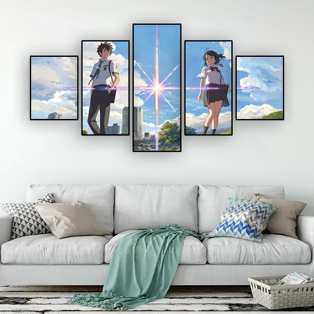 Your Name Anime Poster Five-picture Combination Canvas Painting Living Room Wall Art Decorative Mural For Morden Home Decor Gift
Your Name Anime Poster Five-picture Combination Canvas Painting Living Room Wall Art Decorative Mural For Morden Home Decor Gift