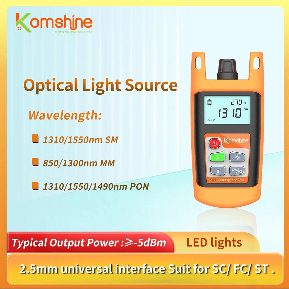 KomShine, мини-оптическое волокно, светильник источник, KLS-25 SM ММ, тип PON 850/1300/1310/1550/нм-5 дБ
KomShine, мини-оптическое волокно, светильник источник, KLS-25 SM ММ, тип PON 850/1300/1310/1550/нм-5 дБ