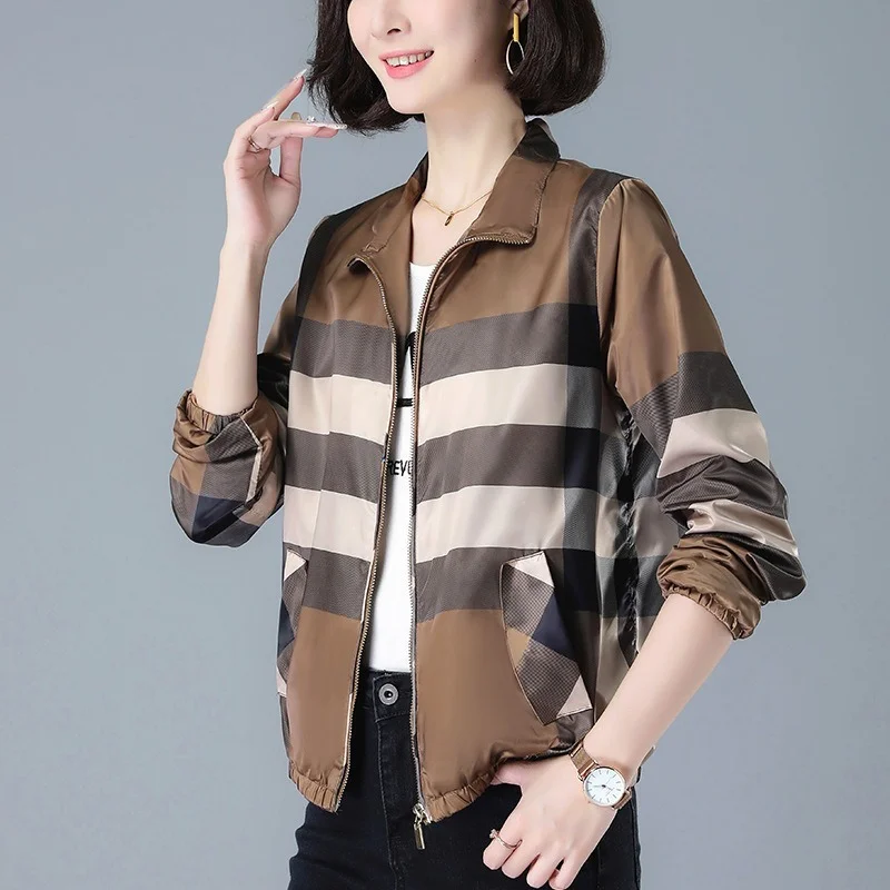 2022 Spring Autumn Jacket Women Striped Stand Collar Thin Jacket Zip Cardigan Baseball Clothes Short Coat
2022 Spring Autumn Jacket Women Striped Stand Collar Thin Jacket Zip Cardigan Baseball Clothes Short Coat
