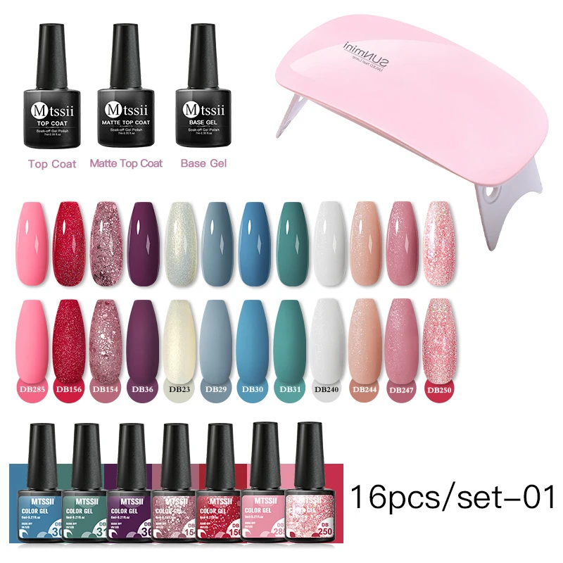 MTSSII 16pcs/set Gel Nail Polish Kit With Nail Lamp Base Gel Top Coat Semi Permanent Soak Off UV Gel Colors Nail Art Gel Varnish
MTSSII 16pcs/set Gel Nail Polish Kit With Nail Lamp Base Gel Top Coat Semi Permanent Soak Off UV Gel Colors Nail Art Gel Varnish