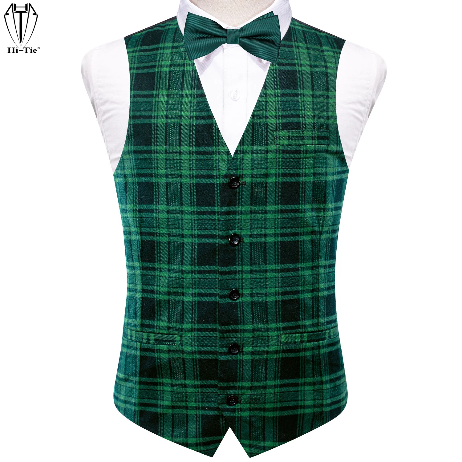 

Hi-Tie Viscose Mens Vest With Bowtie Jacquard Solid Plain Striped Waist coat Jacket Cufflinks Hanky Green Burgundy Mint Beige