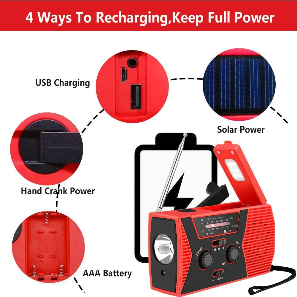 EU/US Multifunctional Emergency Radio Solar Weather Radios with Hand Crank NOAA/AM/FM Headphone Jack Alarm Outdoor Camping Tools 
EU/US Multifunctional Emergency Radio Solar Weather Radios with Hand Crank NOAA/AM/FM Headphone Jack Alarm Outdoor Camping Tools