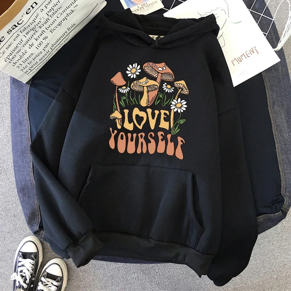 Толстовки в стиле грибов Love Yourself милая женская одежда модный пуловер с капюшоном