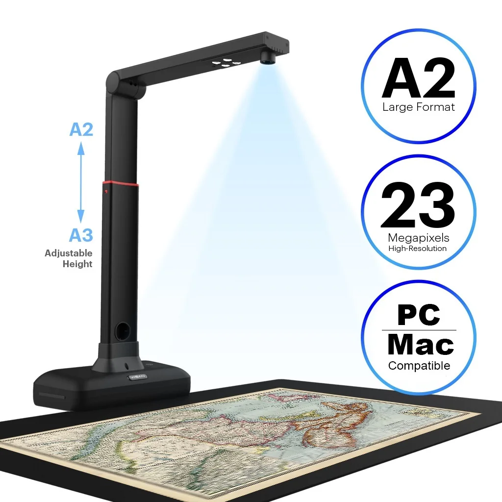 

New S21 A2/A3 Large Format Overhead Book& Document Scanner 23MP High Resolution Auto- Flatten & Support Multi-Language