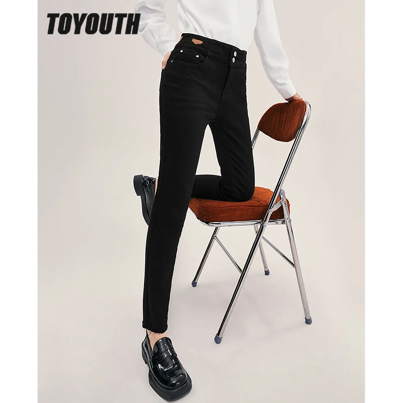 Женские плотные джинсы Toyouth, коллекция зима 2022, облегающие Стрейчевые прямые длинные джинсовые брюки, Черные Теплые повседневные уличные брюки 
Женские плотные джинсы Toyouth, коллекция зима 2022, облегающие Стрейчевые прямые длинные джинсовые брюки, Черные Теплые повседневные уличные брюки
