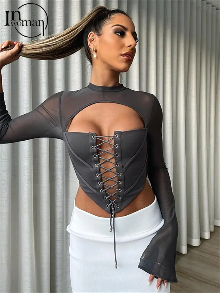 Inwoman Autumn Sexy Mesh Bandage T Shirt Club Outfit For Women 2022 Long Sleeve O Neck Crop Top Female Solid Fashion Tee Shirt
Inwoman Autumn Sexy Mesh Bandage T Shirt Club Outfit For Women 2022 Long Sleeve O Neck Crop Top Female Solid Fashion Tee Shirt