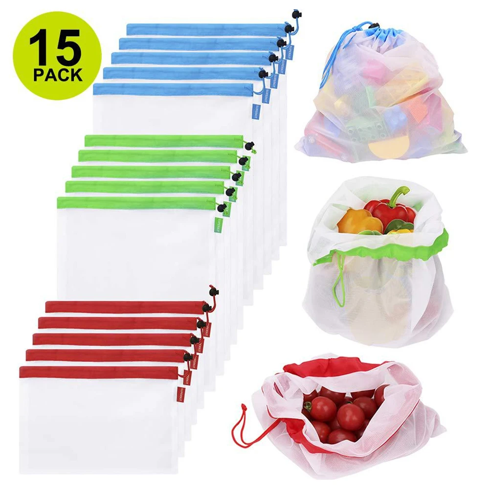 

3 Sizes Reusable Mesh Produce Bag Washable Eco-Friendly Bags for Grocery Shopping Storage Fruit Vegetable Toys Sundries Bag