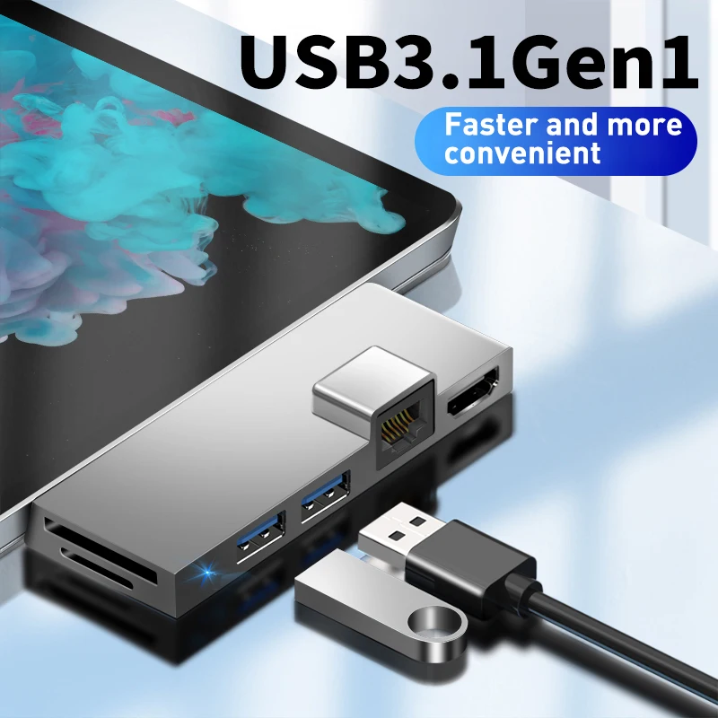 D8 USB 3.0 HUB Multi USB to USB3.0 Port HDMI-compatible/ RJ45 Dock for Microsoft Surface Pro 4/5/6 Splitter Adapter card reader
D8 USB 3.0 HUB Multi USB to USB3.0 Port HDMI-compatible/ RJ45 Dock for Microsoft Surface Pro 4/5/6 Splitter Adapter card reader