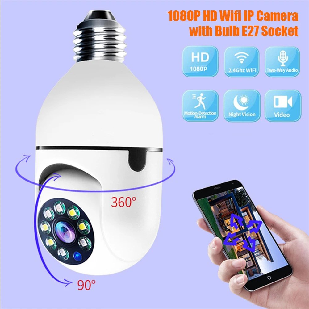 Скрытая IP-камера HD Wifi Bulb с 3D-видом, панорамной функцией и функцией домашней безопасности Spy Cam Light LED 355° Camcord с включенной сигнализацией.