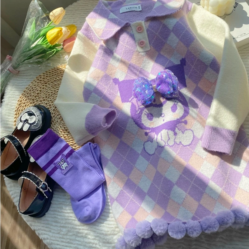 Sanrios Anime Kawaii Girls Violet Kuromi Cartoon Sweet Plush Autumn Long Sleeve Woolen Dress Knitted Birthday Christmas Gift
Sanrios Anime Kawaii Girls Violet Kuromi Cartoon Sweet Plush Autumn Long Sleeve Woolen Dress Knitted Birthday Christmas Gift