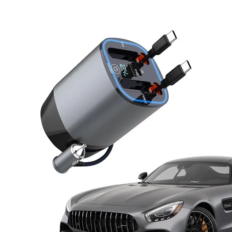 Car Charger Fast Charge 5 In 1 Smart Car Fast Charger With Dual Retractable Cables Car Diffuser With LED Lights 100W 12V/24V Car
Car Charger Fast Charge 5 In 1 Smart Car Fast Charger With Dual Retractable Cables Car Diffuser With LED Lights 100W 12V/24V Car