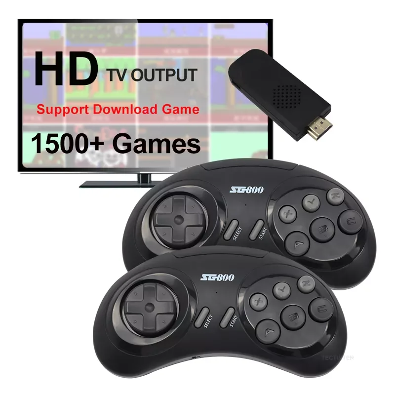 

Игровая приставка 16 бит MD для Sega Genesis, 1500 + игр, беспроводной геймпад, контроллер, совместимый с HDMI, Игровая приставка для ТВ