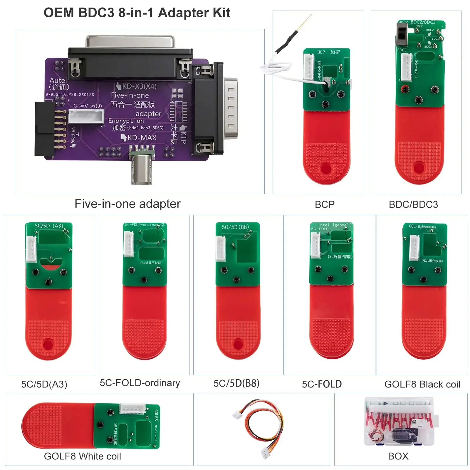 Комплект адаптеров OEM BDC3 8-в-1 для BMW BDC3 BCP UWB VW Audi MQB49 5C 5D без пайки, с зажимами, совместим с инструментом для программирования ключей и программатором автомобильных ключей
Комплект адаптеров OEM BDC3 8-в-1 для BMW BDC3 BCP UWB VW Audi MQB49 5C 5D без пайки, с зажимами, совместим с инструментом для программирования ключей и программатором автомобильных ключей