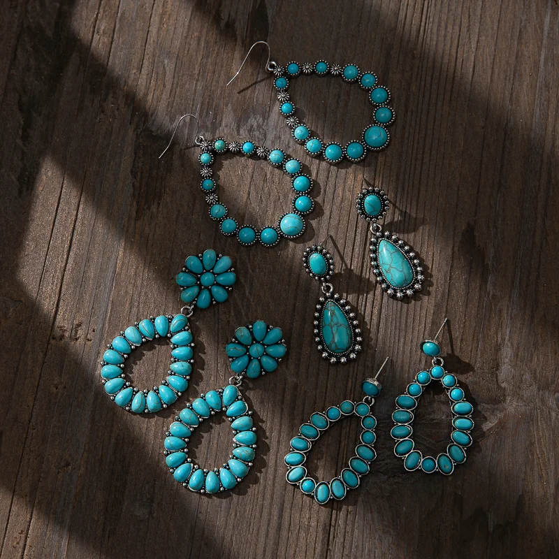 Summer Vintage Turquoise Earrings for Women Charm Ethnic Flower Water Drop Exaggerated Personality Alloy Earrings Jewelry Gifts
Summer Vintage Turquoise Earrings for Women Charm Ethnic Flower Water Drop Exaggerated Personality Alloy Earrings Jewelry Gifts
