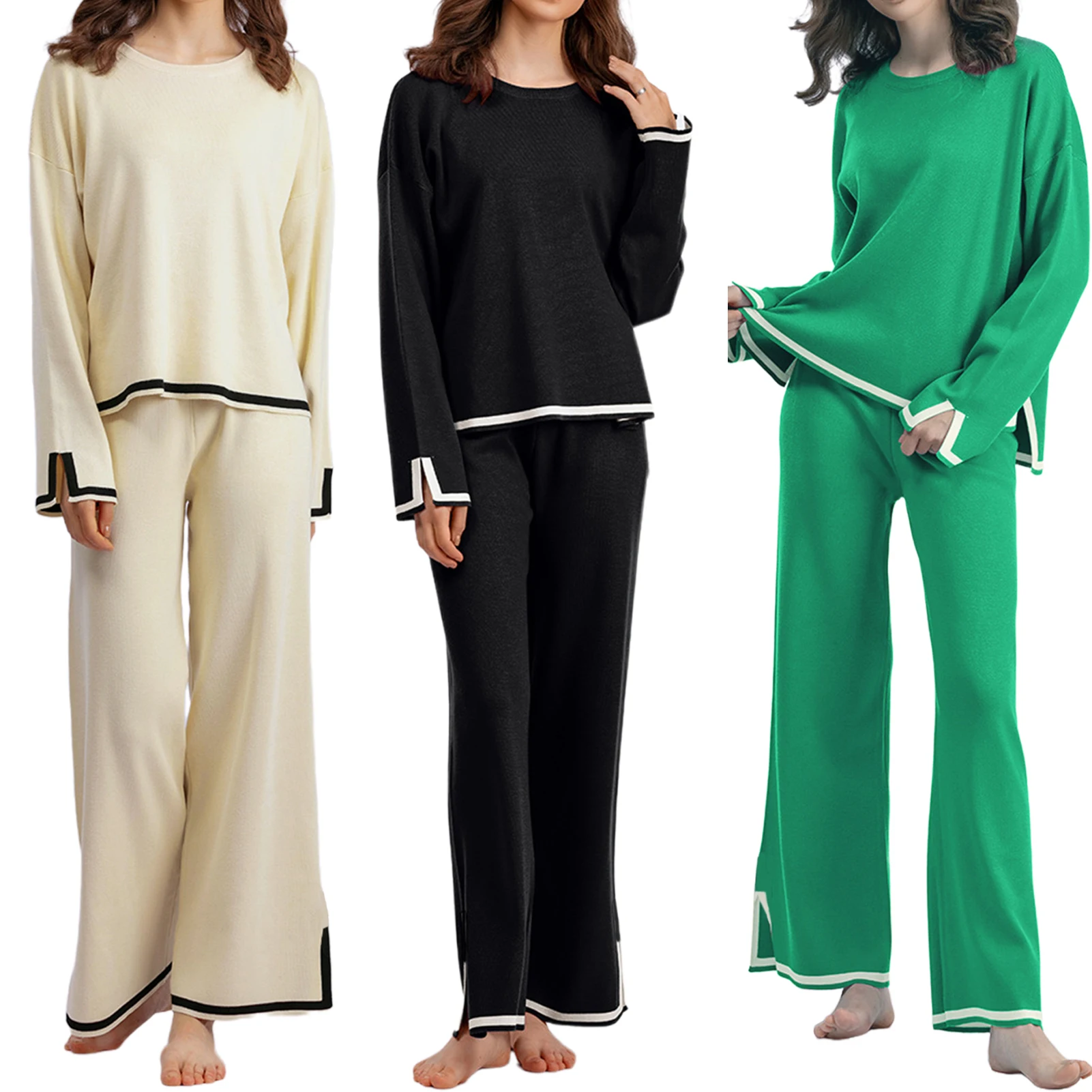 Women Long Sleeve Knitted Top & Trouser Set Simple Knit Tees Top & Elastic Waist Pant Casual Loose Fashion Loungewear Set 
Women Long Sleeve Knitted Top & Trouser Set Simple Knit Tees Top & Elastic Waist Pant Casual Loose Fashion Loungewear Set