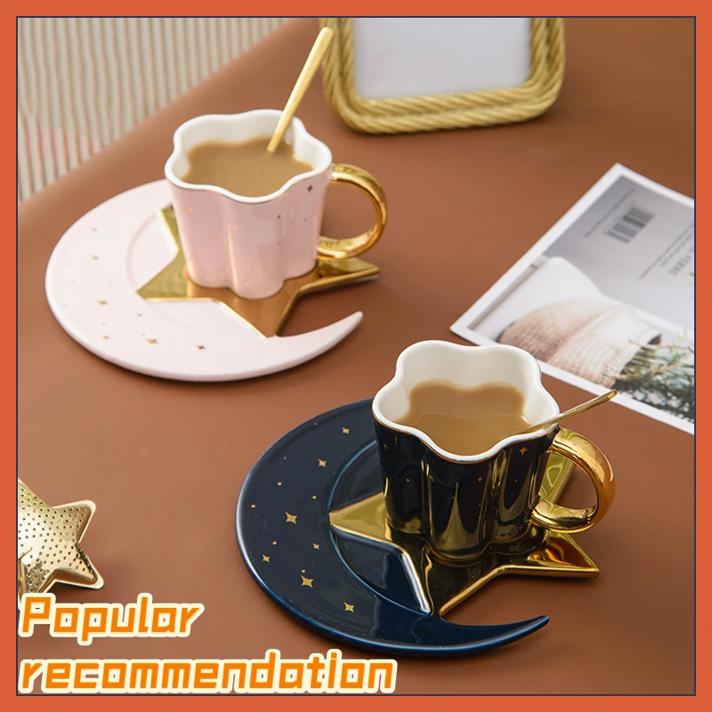 Nordic Irregular Ceramic Coffee Cups Creative Tracing Gold Handle Mug Fashion Star and Moon Shape Coffee Cup Saucer Couple Cup
Nordic Irregular Ceramic Coffee Cups Creative Tracing Gold Handle Mug Fashion Star and Moon Shape Coffee Cup Saucer Couple Cup