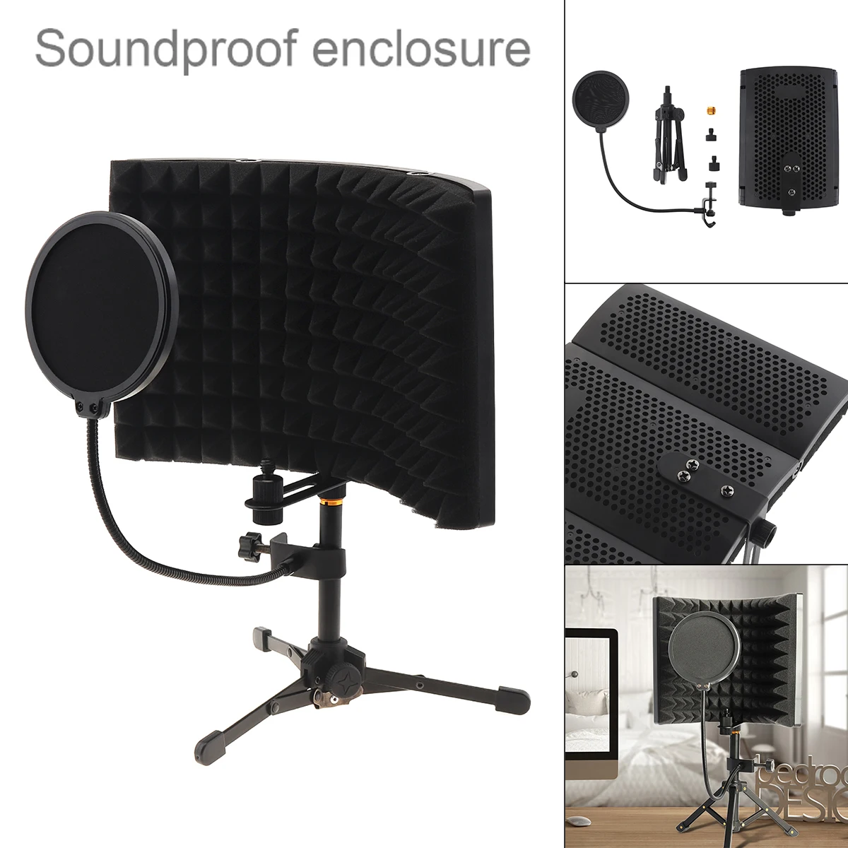 Microphone Isolation Shield Tripod Pop Filter Set Curved Surface WindScreen Foldable 3/8 to 5/8 Inch Screw Studio Absorbing Foam
Microphone Isolation Shield Tripod Pop Filter Set Curved Surface WindScreen Foldable 3/8 to 5/8 Inch Screw Studio Absorbing Foam