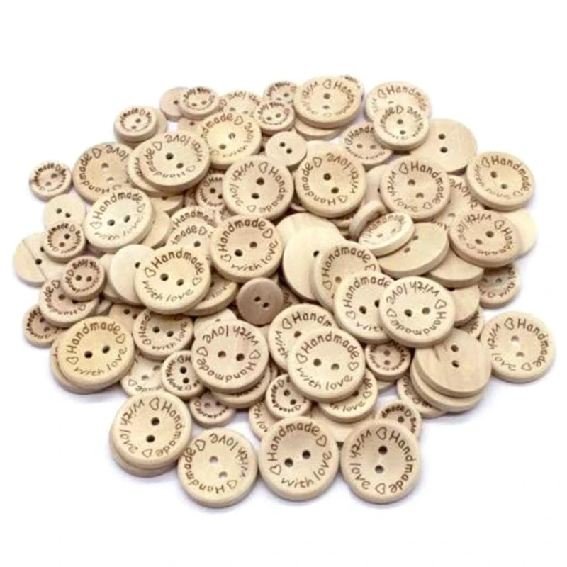 100Pcs Wooden Handmade With Love Round Crafts Decor 2 Holes Wooden Sewing Buttons
100Pcs Wooden Handmade With Love Round Crafts Decor 2 Holes Wooden Sewing Buttons