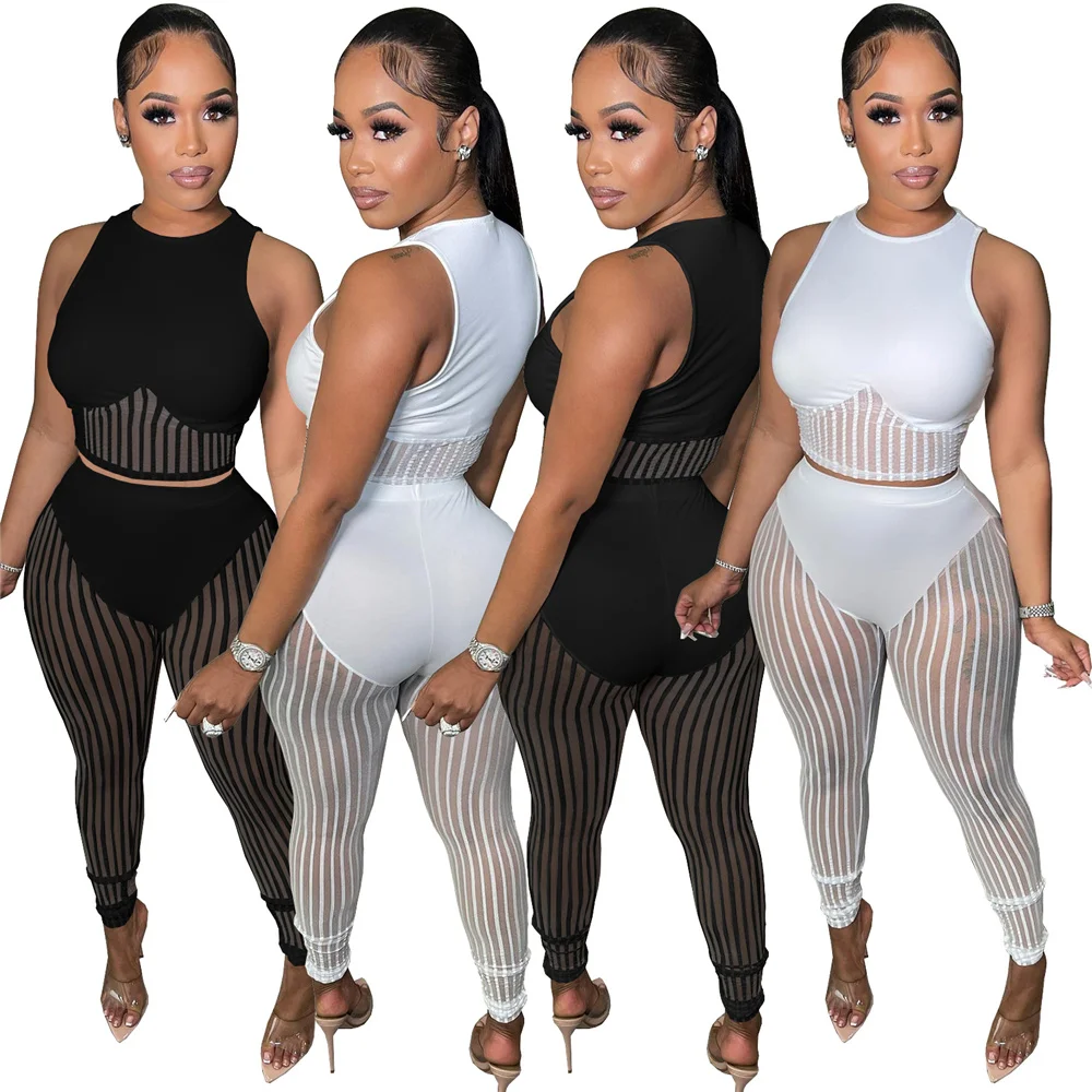 Sexy Mesh Sheer Patchwork Two Piece Set Club Outfits for Women 2022 Fashion Sleeveless Vest Skinny Pants Summer Matching Sets
Sexy Mesh Sheer Patchwork Two Piece Set Club Outfits for Women 2022 Fashion Sleeveless Vest Skinny Pants Summer Matching Sets