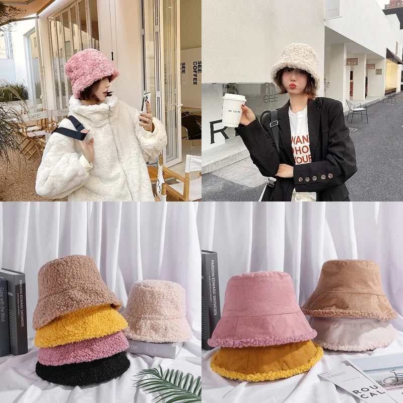 Winter Women's Hats Double-sided Artificial Lamb Wool Solid Color Warm Fisherman Caps and Velvet Bucket Hat
Winter Women's Hats Double-sided Artificial Lamb Wool Solid Color Warm Fisherman Caps and Velvet Bucket Hat