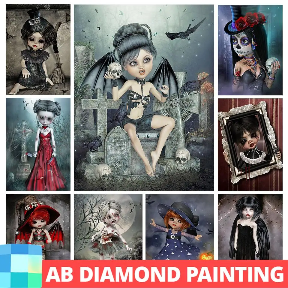 AB мультяшная Бриллиантовая живопись, сделай сам, украшение на Хэллоуин, полная квадратная круглая мозаичная картина для домашнего декора с...