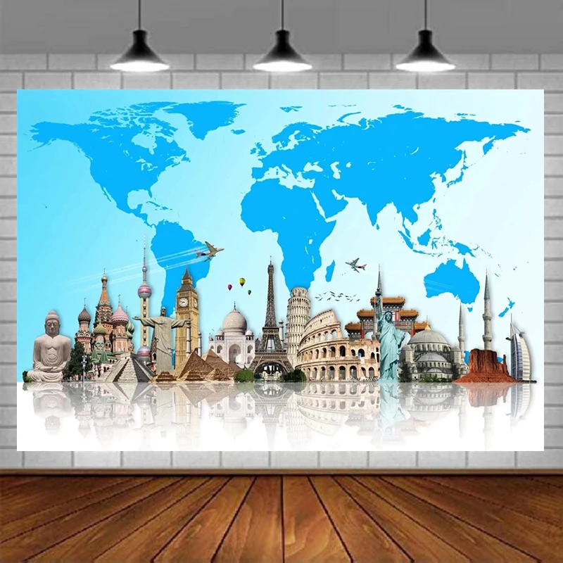 World Map Photography Backdrop World Famous Scenic Spots Landmarks Background Travel and Adventure Party Airplanes Baby Shower
World Map Photography Backdrop World Famous Scenic Spots Landmarks Background Travel and Adventure Party Airplanes Baby Shower