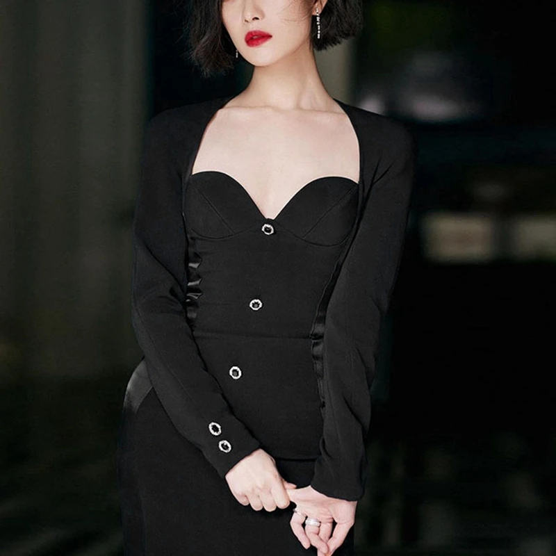 Long Sleeve Women'S Dress Sexy Button Hem Split Bodycon Autumn Elegant Party Casual Lady Mid-Calf Dress
Long Sleeve Women'S Dress Sexy Button Hem Split Bodycon Autumn Elegant Party Casual Lady Mid-Calf Dress