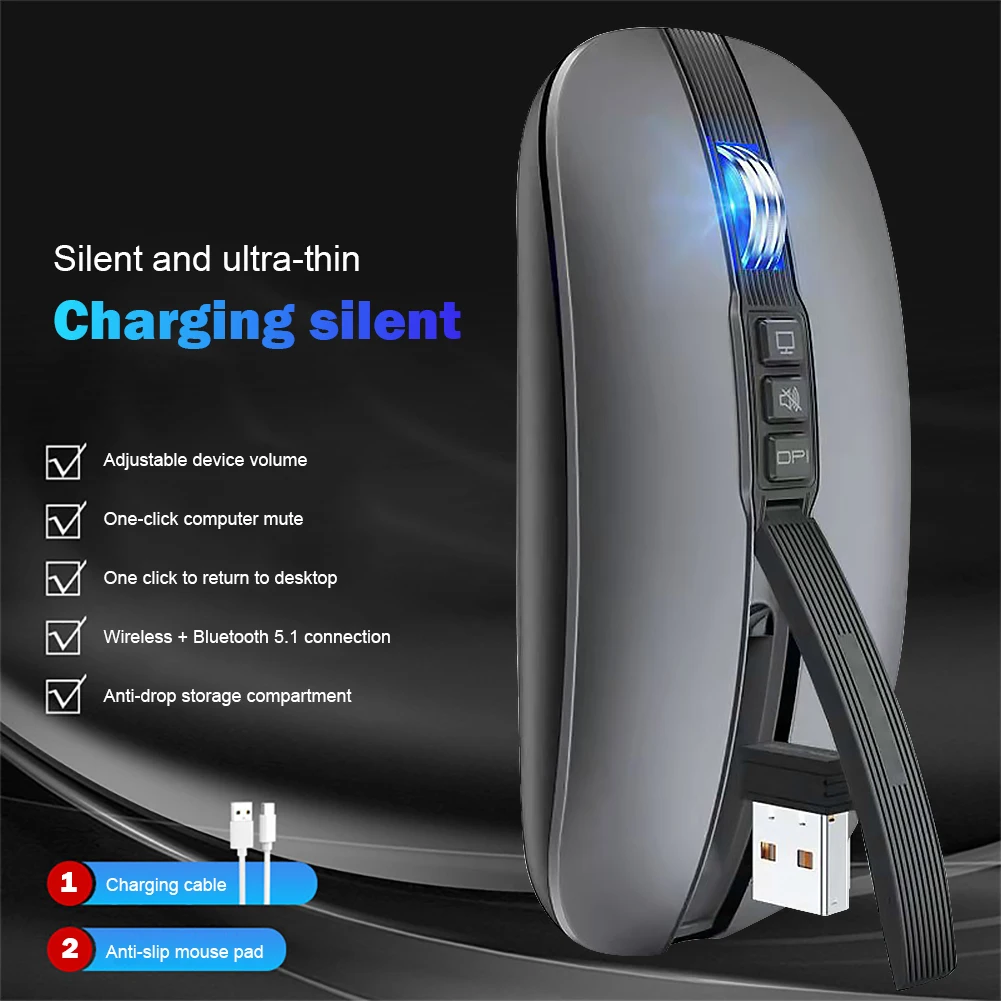 

M113 USB 2.4G Bluetooth-Compatible Dual Mode Wireless Mouse 800-1200-1600-2400 DPI Mouse Type-C Charging Laptop Computer Mice