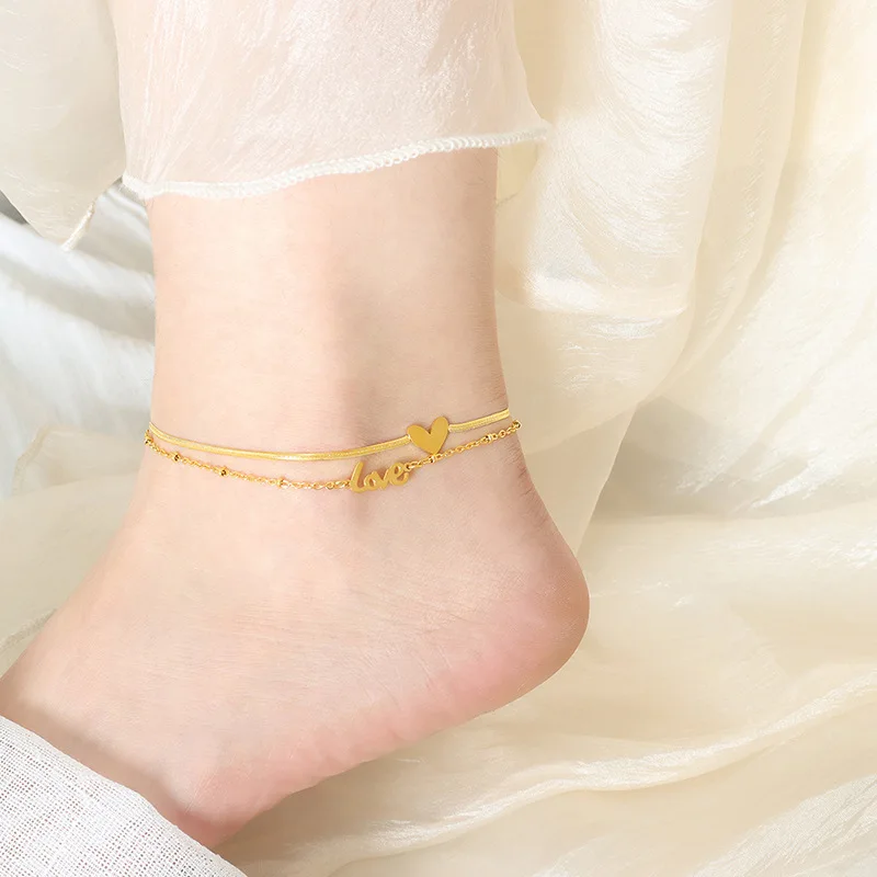 Heart Letter Double Chain Gold Plated Titanium Steel Anklets For Women Fashion Romantic Foot Jewelry Accessories
Heart Letter Double Chain Gold Plated Titanium Steel Anklets For Women Fashion Romantic Foot Jewelry Accessories