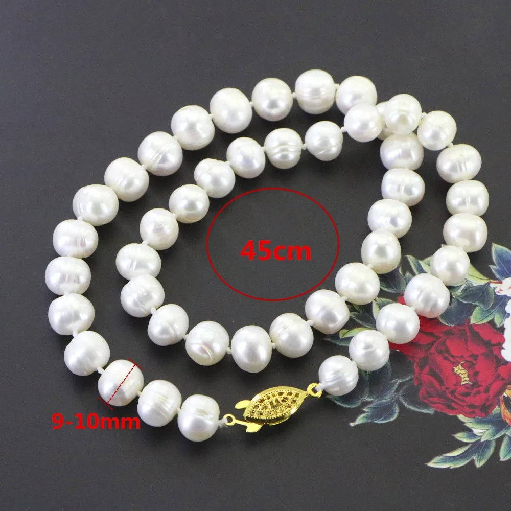 

Ожерелье из натурального жемчуга 9-10 мм для женщин, ожерелья с белыми бусинами, браслет, серьги, ювелирные наборы ручной работы, искусственный свадебный подарок для невесты