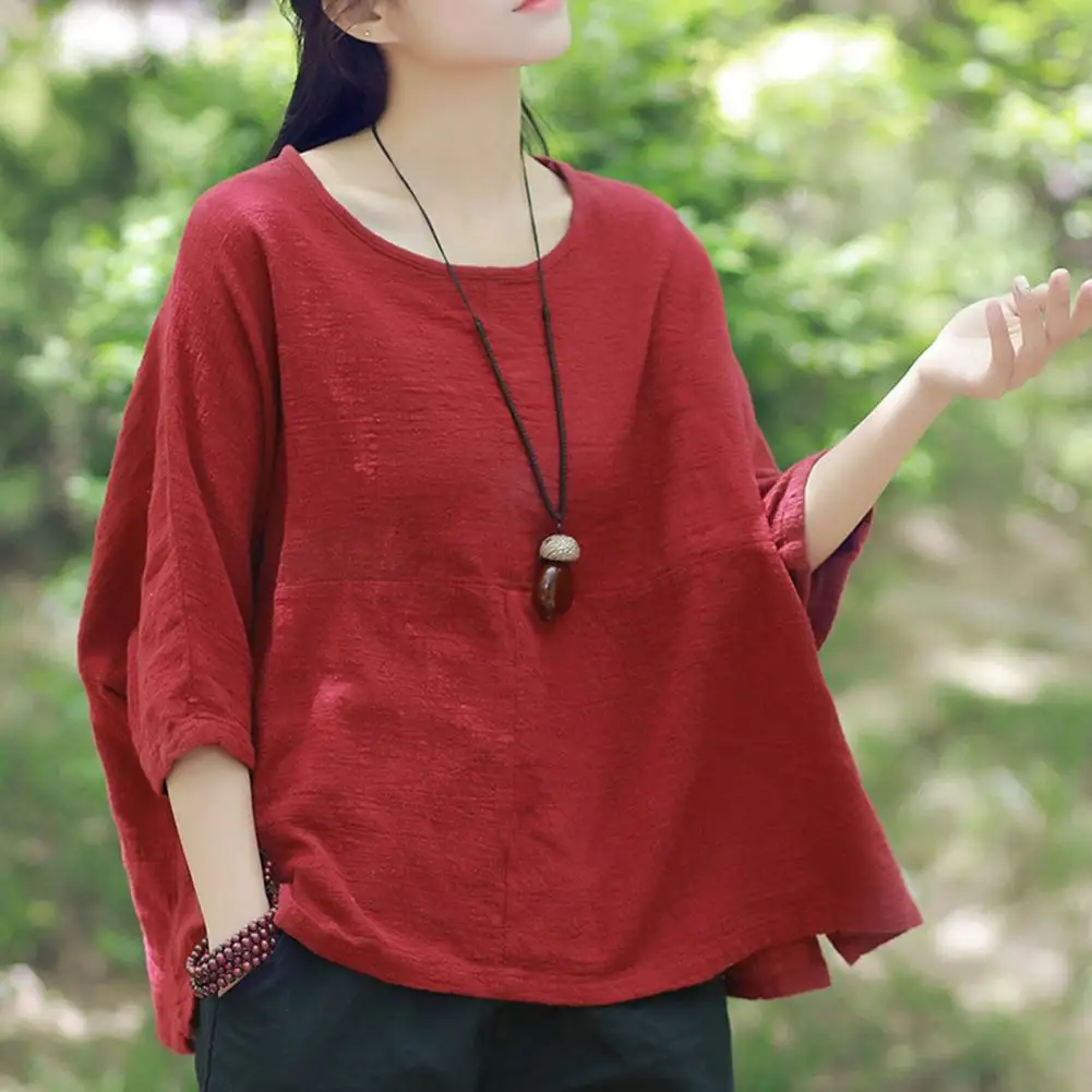 Women Summer T-shirt Loose Round Neck Solid Color Vintage Three Quarter Sleeves Daily Wear Casual Retro Plus Size Women Top
Women Summer T-shirt Loose Round Neck Solid Color Vintage Three Quarter Sleeves Daily Wear Casual Retro Plus Size Women Top