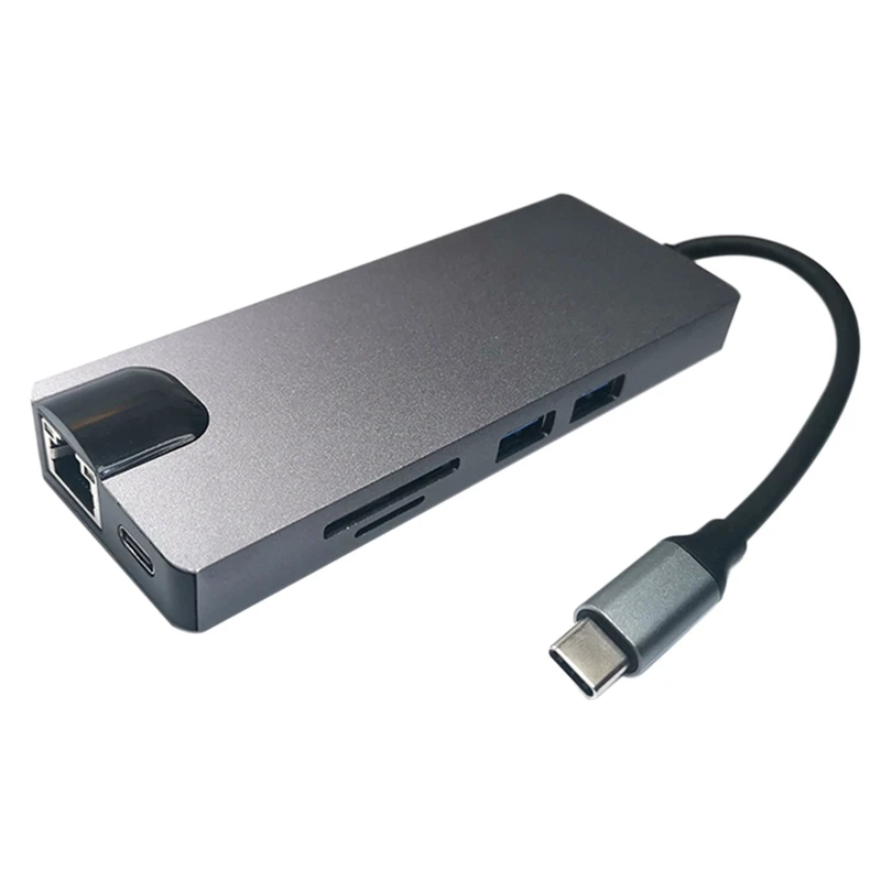 

USB C концентратор 8 в 1 USB C док-станция LAN + TYPE-C + SD/TF карта + USB3 .0 X2 + HDTV + VGA для ноутбука компьютера