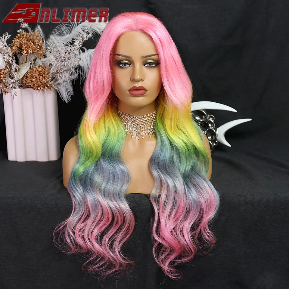 Rainbow Ombre Pink Green Colored Human Hair Wigs Body Wave 13x6 Lace Frontal Wig with Baby Hair Blue Roots Gray Wig for Women
Rainbow Ombre Pink Green Colored Human Hair Wigs Body Wave 13x6 Lace Frontal Wig with Baby Hair Blue Roots Gray Wig for Women