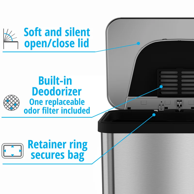13 Gallon Stainless Steel Automatic Step Trash Can with Odor Control System
13 Gallon Stainless Steel Automatic Step Trash Can with Odor Control System