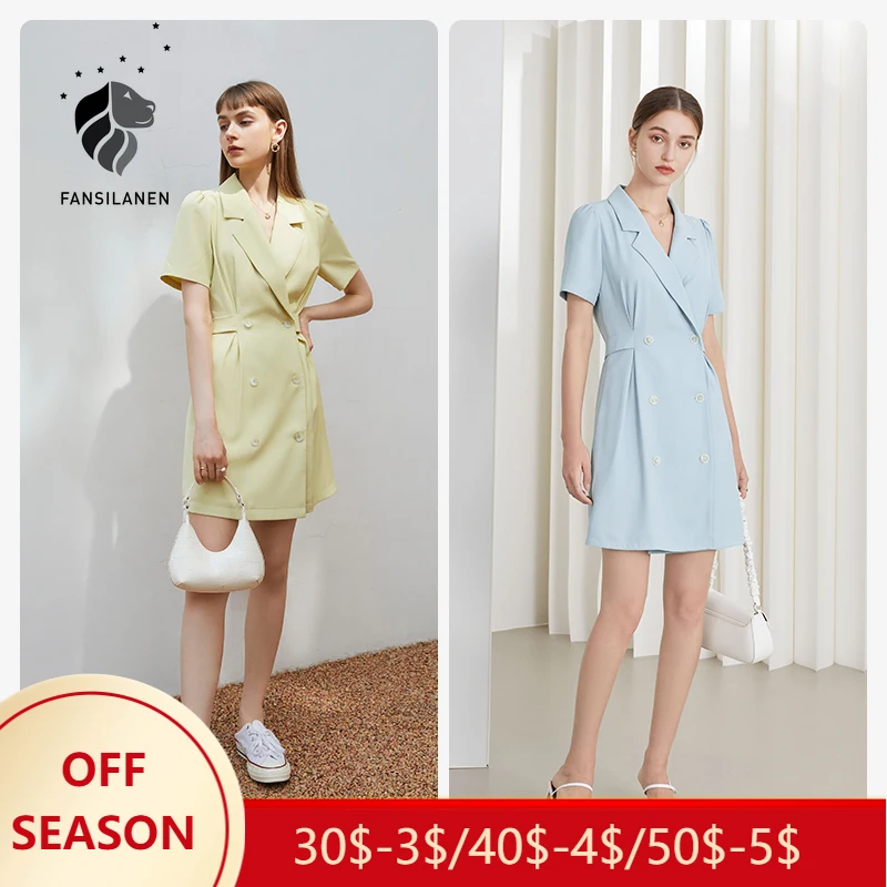 FANSILANEN Office Lady Suit Dress Hight Waist Summer 2021 New Design Sense Niche Suit Collar High Waist A-line Button Dress
FANSILANEN Office Lady Suit Dress Hight Waist Summer 2021 New Design Sense Niche Suit Collar High Waist A-line Button Dress