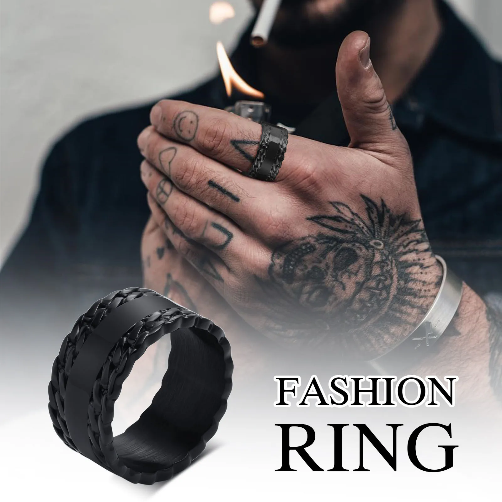 Rings For Men Stainless Steel No Fade Jewelry Men's Ring Black Chain Rings grunge gothic Anti Rust Punk Rock Fashion design
Rings For Men Stainless Steel No Fade Jewelry Men's Ring Black Chain Rings grunge gothic Anti Rust Punk Rock Fashion design
