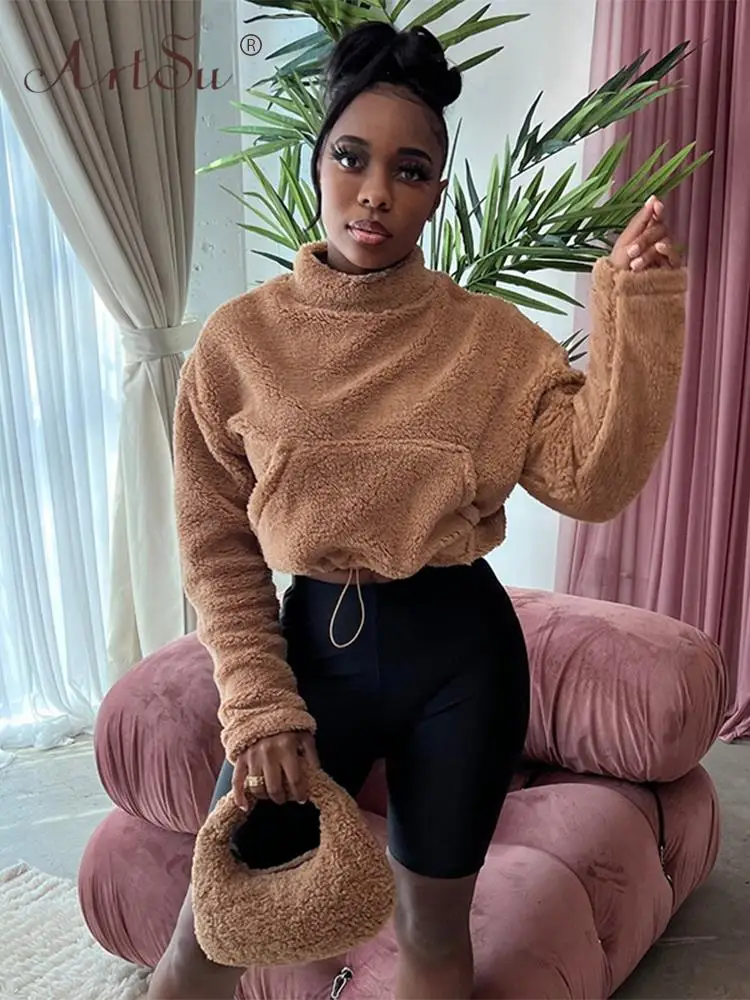 ArtSu Solid Fleece Sweatshirt Winter Clothes Women Full Sleeve Drawstring Turtleneck Croped Tops Classic Streetwear
ArtSu Solid Fleece Sweatshirt Winter Clothes Women Full Sleeve Drawstring Turtleneck Croped Tops Classic Streetwear