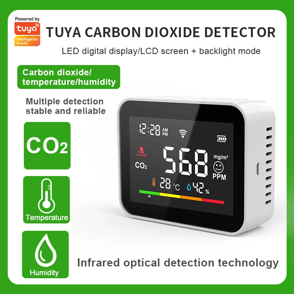 Tuya WiFi Smart Carbon Dioxide Detector Temperature Humidity Sensor Digital Air Quality Monitor CO2 sensor Monitor LCD Display
Tuya WiFi Smart Carbon Dioxide Detector Temperature Humidity Sensor Digital Air Quality Monitor CO2 sensor Monitor LCD Display