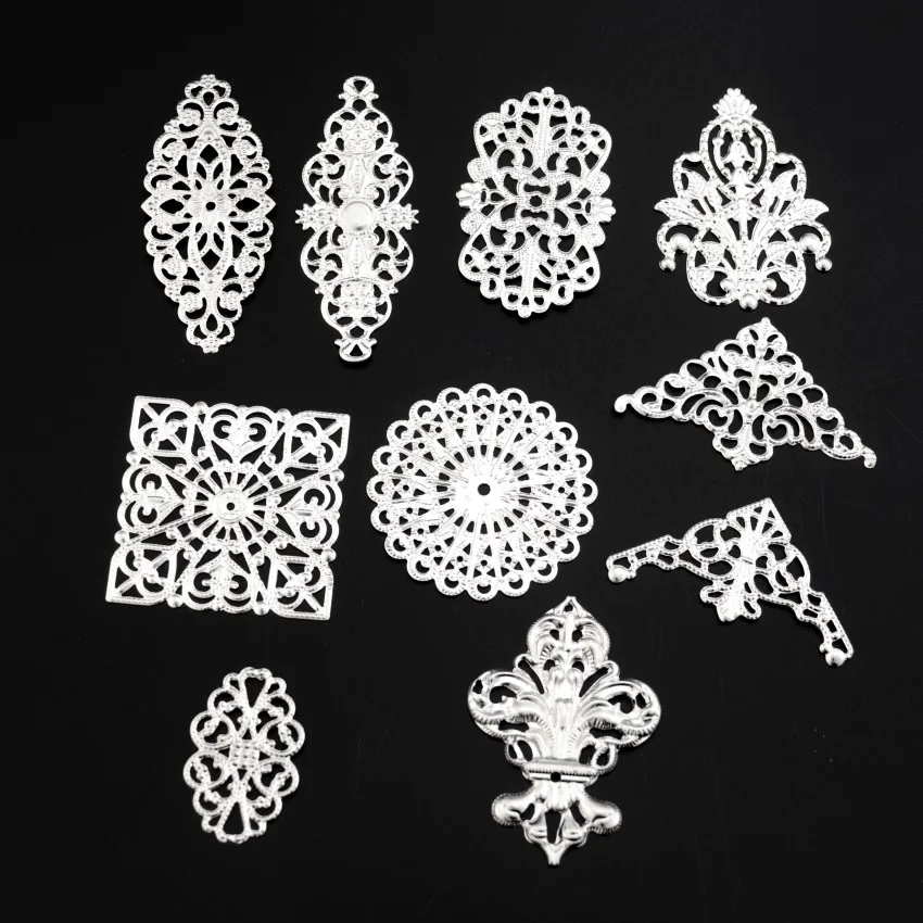 10-100Pcs Silver Color Mixed Metal Filigree Wraps Connectors Metal Crafts Gift Decoration DIY Jewelry Hollow Embellishments
10-100Pcs Silver Color Mixed Metal Filigree Wraps Connectors Metal Crafts Gift Decoration DIY Jewelry Hollow Embellishments