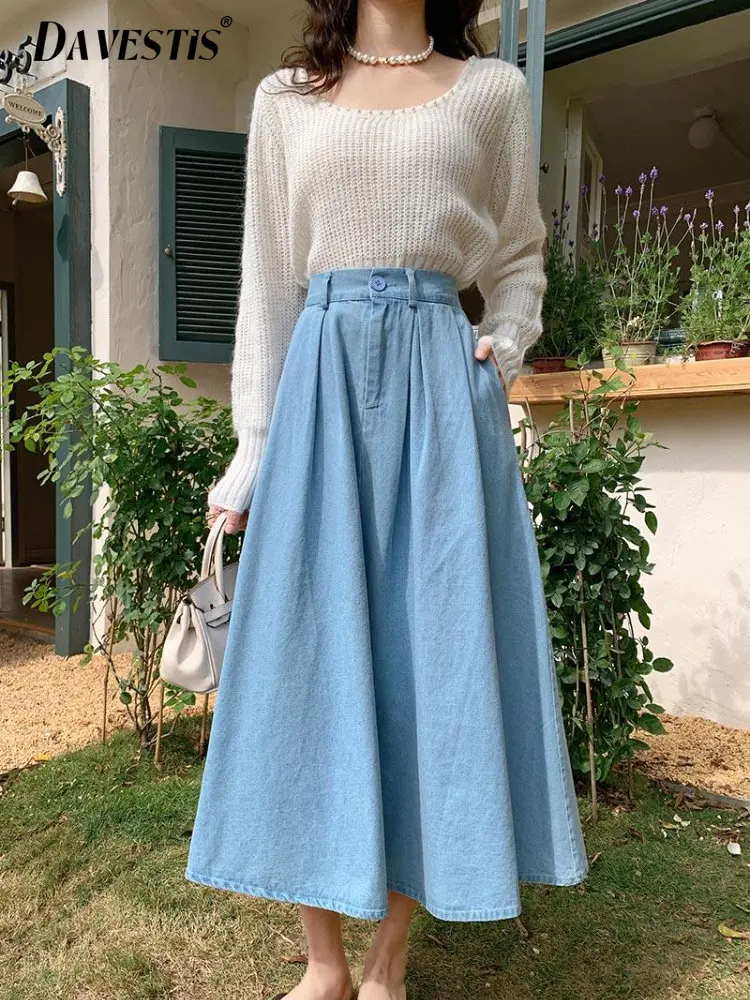 Retro Classic Denim Skirt Women 2023 Spring Summer Casual Loose Slim High Waist Pleated Skirts Women Light Blue Midi Denim Skirt
Retro Classic Denim Skirt Women 2023 Spring Summer Casual Loose Slim High Waist Pleated Skirts Women Light Blue Midi Denim Skirt