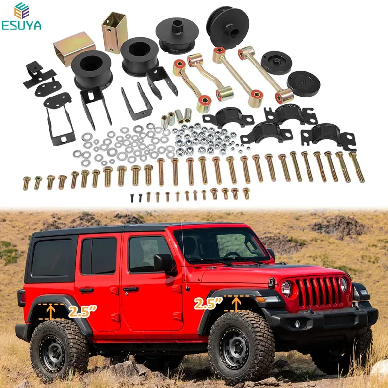 ESUYA 2.5" Front and Rear Suspension Leveling Kits with Coil Spring Spacers with Sway Bar Link for Jeep Wrangler JL 2/4 Door
ESUYA 2.5" Front and Rear Suspension Leveling Kits with Coil Spring Spacers with Sway Bar Link for Jeep Wrangler JL 2/4 Door