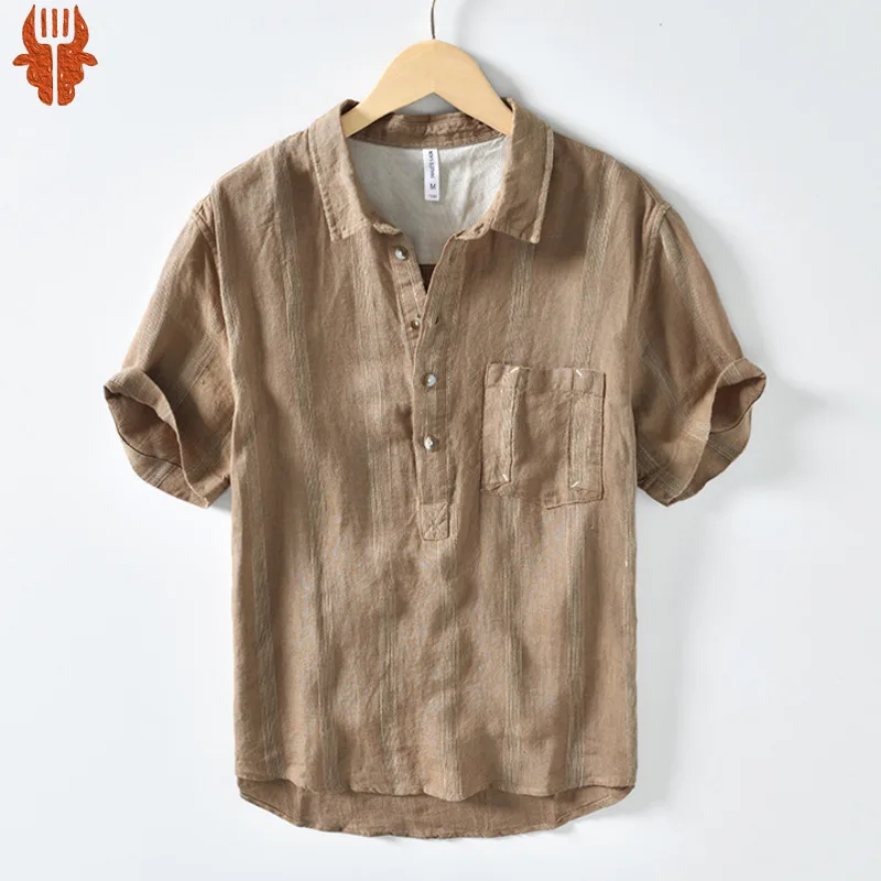100% Linen Men's Short Sleeve Shirt Japanese Chest Pocket Striped Stand Collar Shirts Casual Summer Comfortable Tops Shirt Man
100% Linen Men's Short Sleeve Shirt Japanese Chest Pocket Striped Stand Collar Shirts Casual Summer Comfortable Tops Shirt Man