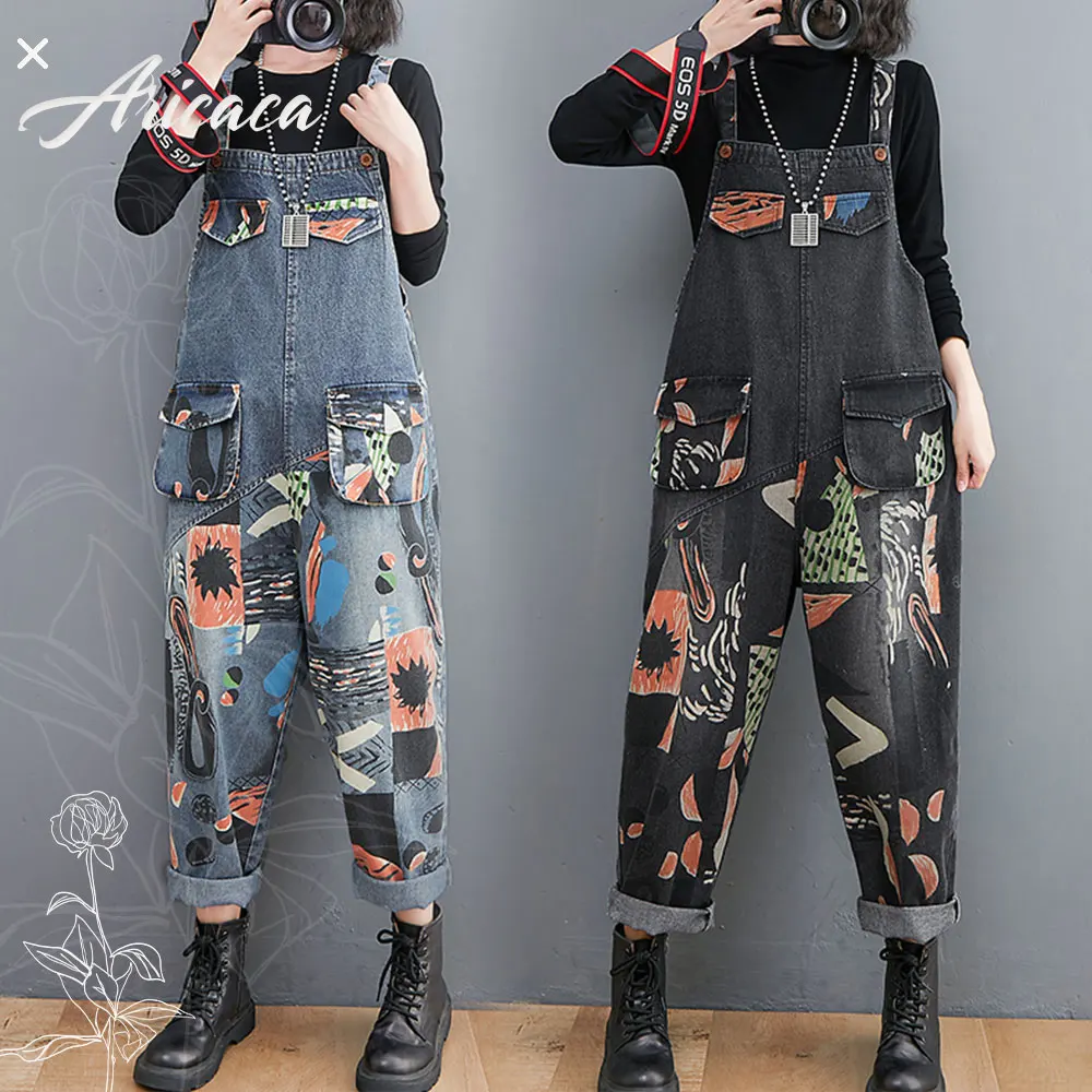 Aricaca M-2XL Printed Jeans Jumpsuits Women Spring Autumn Denim Overalls Wide Leg Dungarees Straps Baggy Pants
Aricaca M-2XL Printed Jeans Jumpsuits Women Spring Autumn Denim Overalls Wide Leg Dungarees Straps Baggy Pants