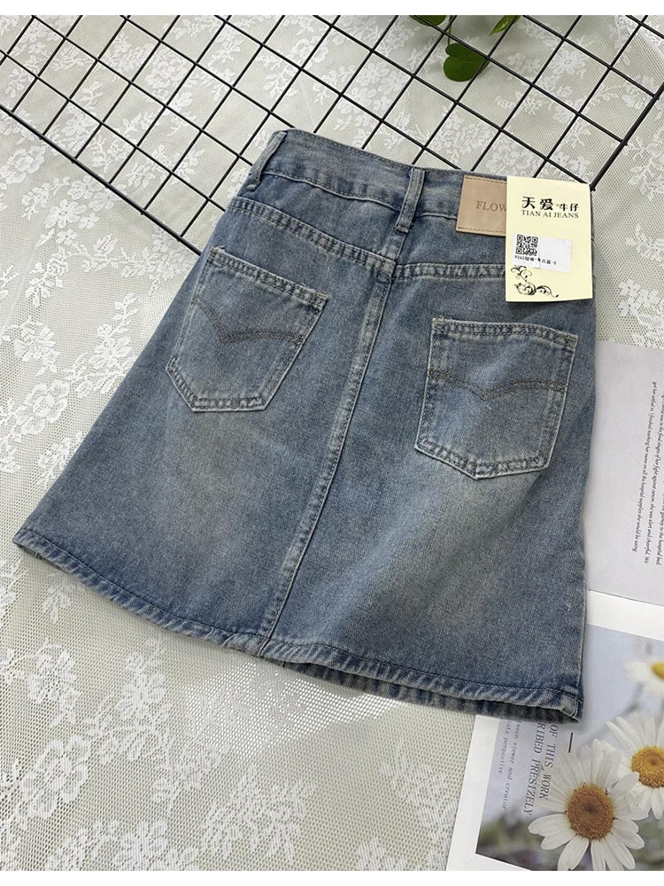 Женская юбка-трапеция в Корейском стиле, элегантная винтажная джинсовая юбка в стиле Харадзюку для девушек в стиле 90-х, лето 2023