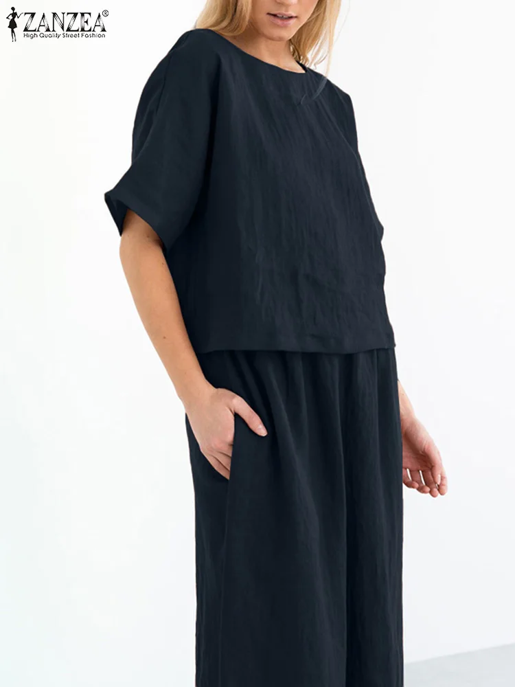 Short Sleeve O-Neck Loose Blouse ZANZEA Women Summer Solid Color Suit 2pcs Matching Set Fashion Wide Leg Pants Urban Tracksuit 
Short Sleeve O-Neck Loose Blouse ZANZEA Women Summer Solid Color Suit 2pcs Matching Set Fashion Wide Leg Pants Urban Tracksuit