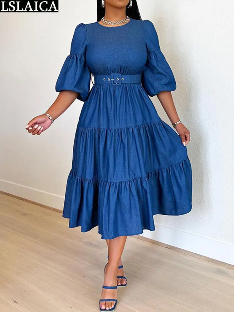 Dresses for Womens Summer 2023 Modest Lantern Sleeve O Neck High Waist Denim Splic Dress Elegant Luxury Xl Casual Wiht Belt Robe
Dresses for Womens Summer 2023 Modest Lantern Sleeve O Neck High Waist Denim Splic Dress Elegant Luxury Xl Casual Wiht Belt Robe